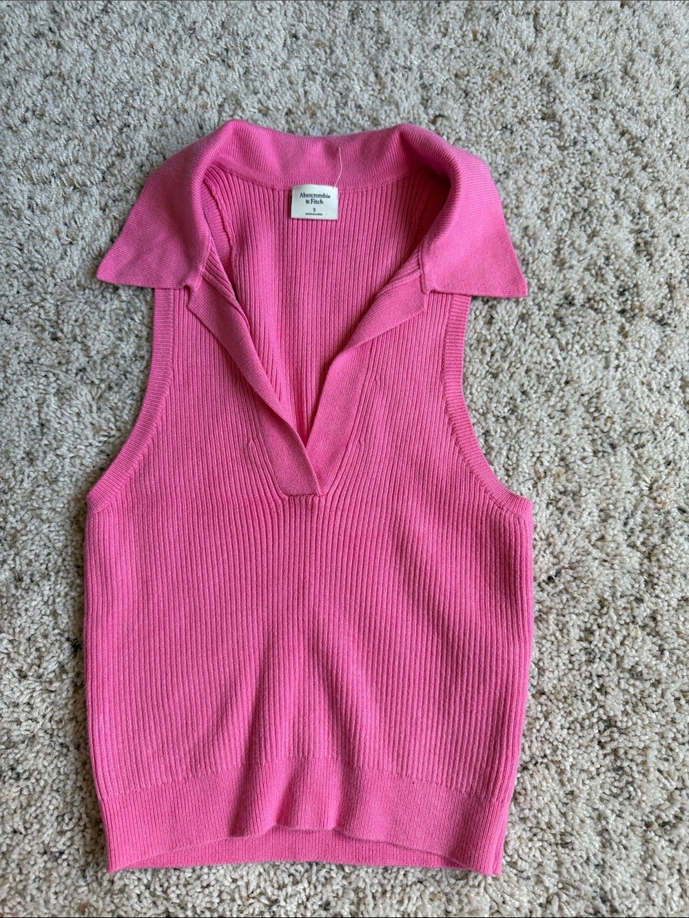 Abercrombie & Fitch Pink Ribbed Sleeveless Polo Tank Top